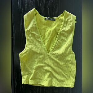 Ribbed Lime Green V-Neck Tank Top